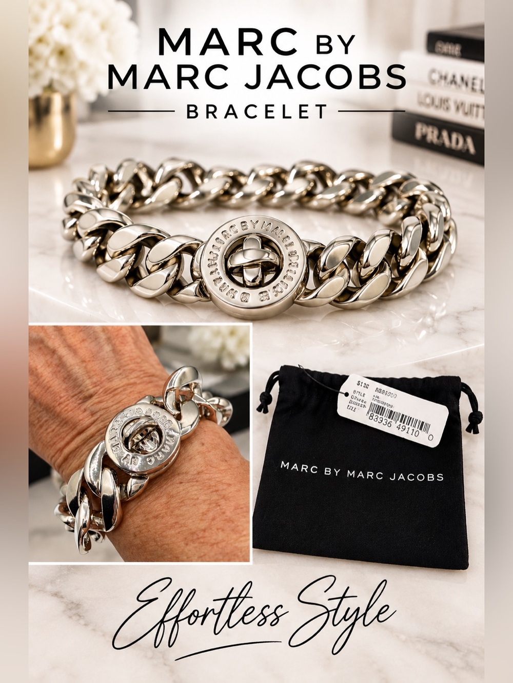 MARC BY MARC JACOBS NWT Chunky Turnlock Chain Bracelet in Silver Tone